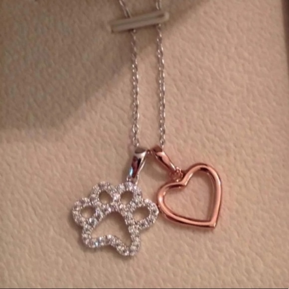 18k Diamond Paw and Heart Charm Necklace - Picture 2 of 8